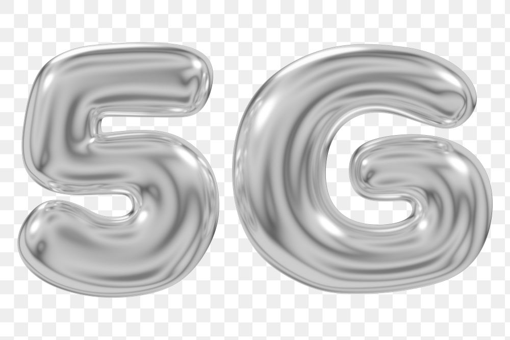 5G png 3D metallic icon, transparent background