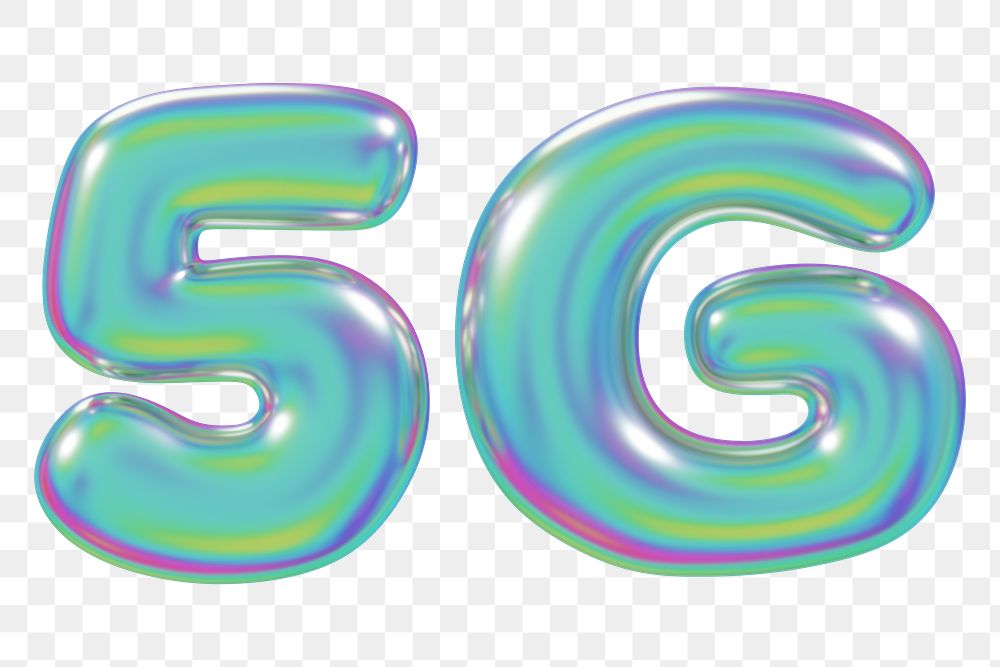 5G png 3D holographic icon, transparent background