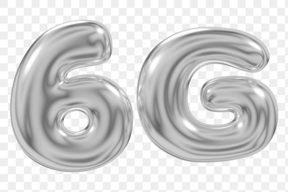 6G png 3D metallic icon, transparent background