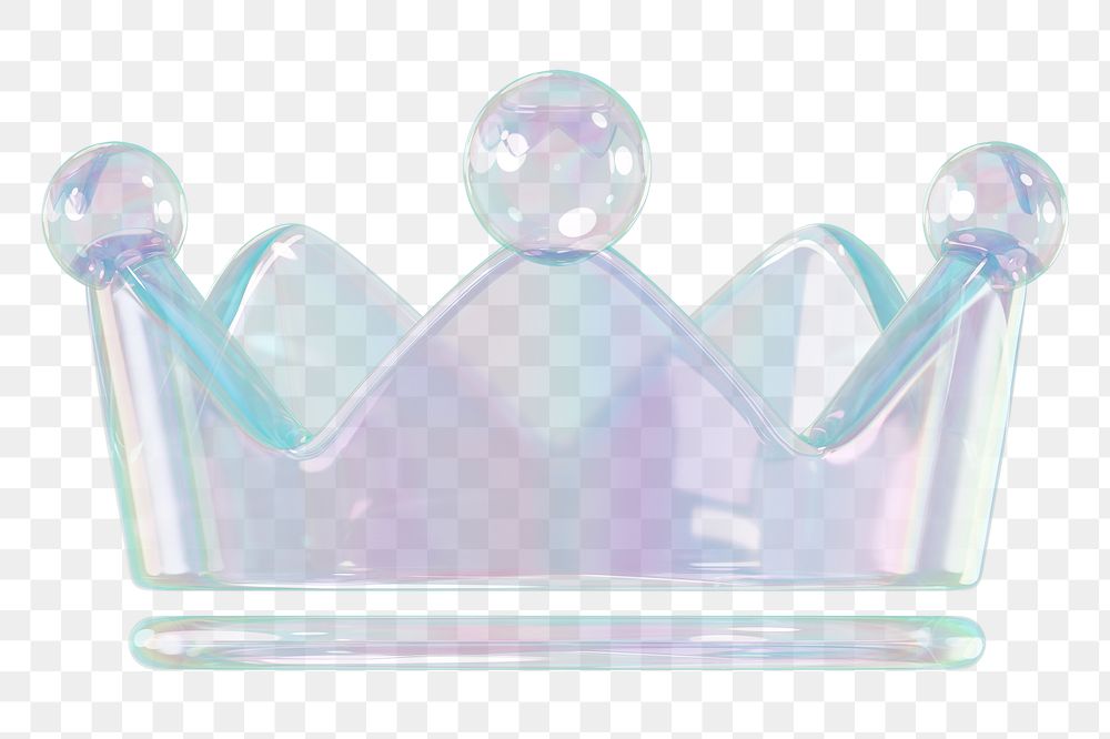 3D crown png holographic winner icon, transparent background