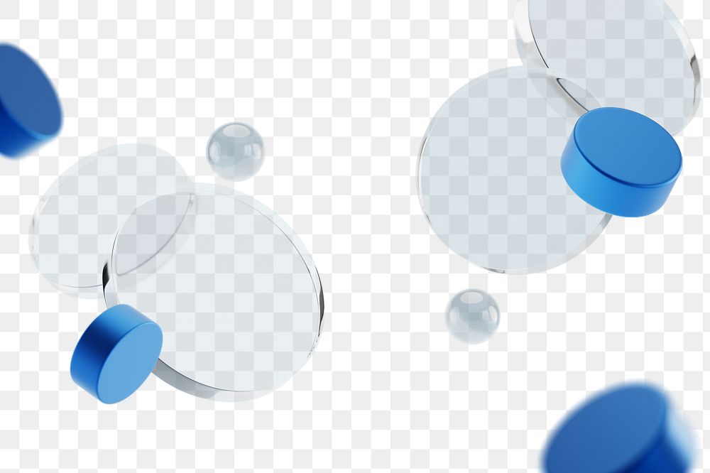 3D geometric png blue glassy cylinders, transparent background