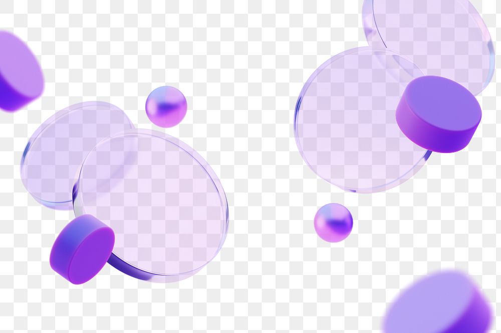 3D geometric png purple glassy cylinders, transparent background
