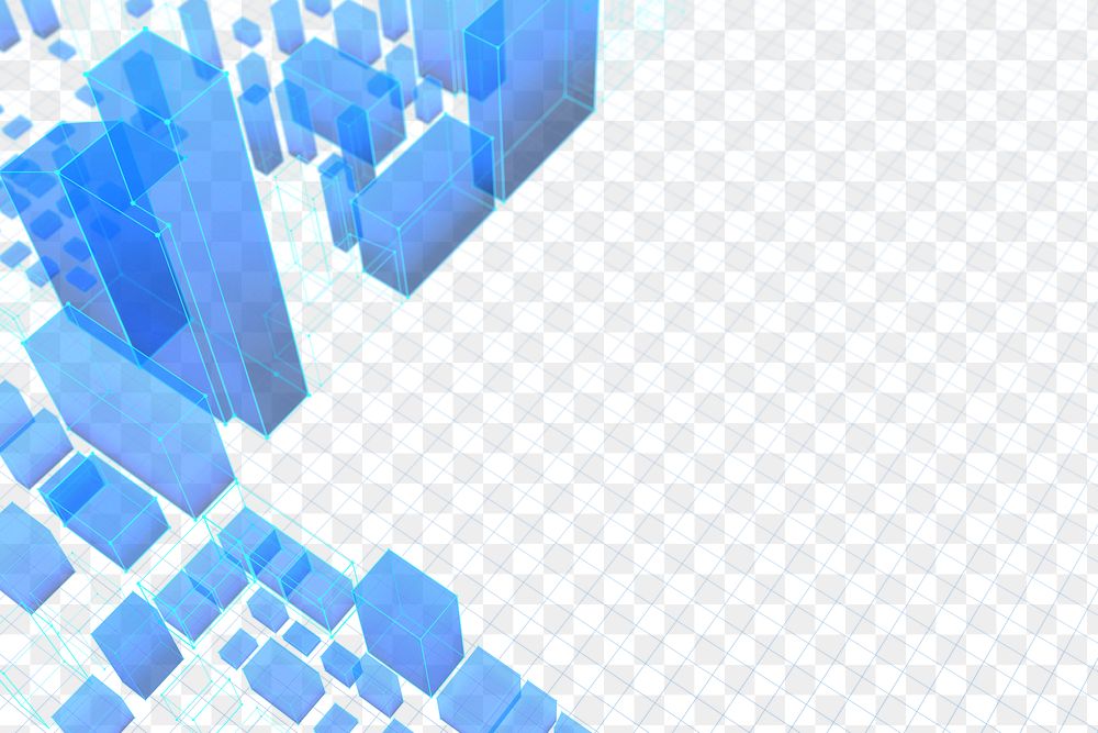 Blue wireframe png 3D buildings, transparent background