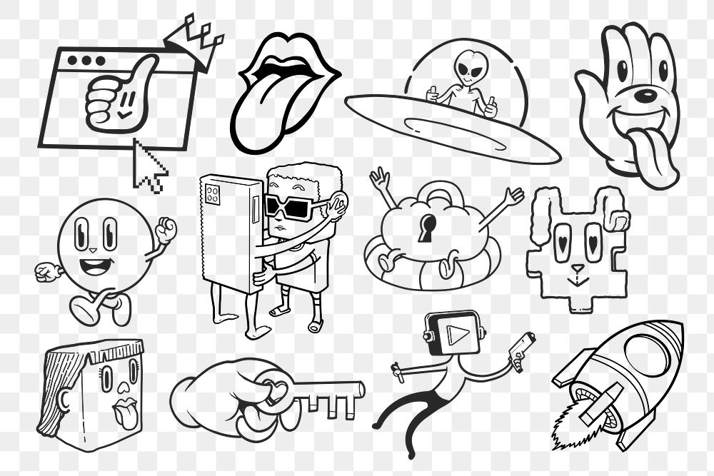 Abstract cartoon png sticker set, transparent background