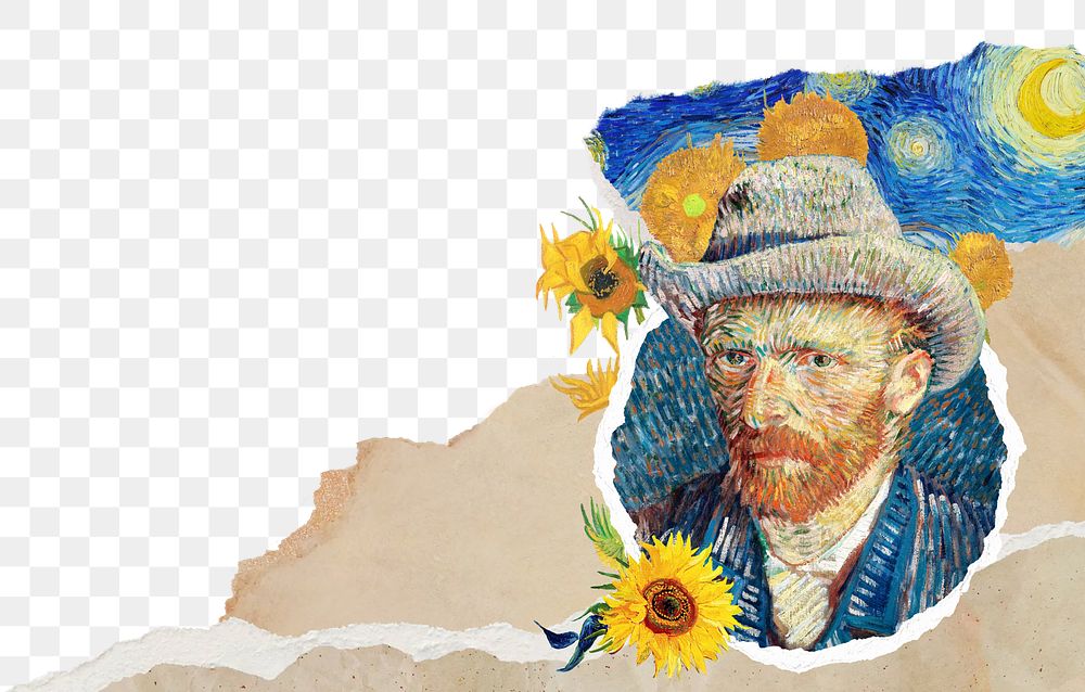 Ripped border png Van Gogh's self-portrait sticker, transparent background, remixed by rawpixel