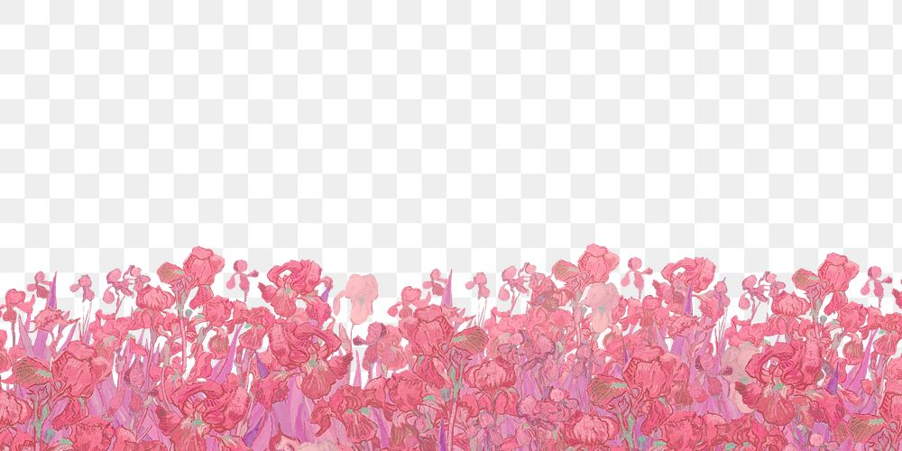 PNG pink iris flower border, Van Gogh's famous artwork sticker, transparent background, remixed by rawpixel