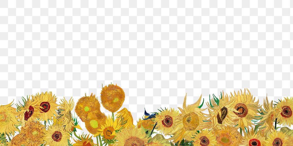 Sunflowers border png Van Gogh's artwork sticker, transparent background, remixed by rawpixel