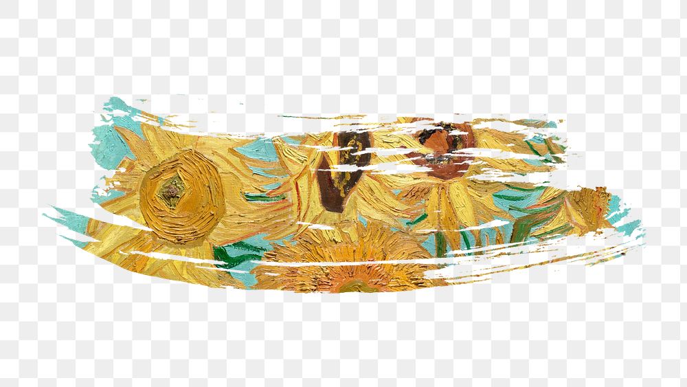 Artwork brushstroke png Van Gogh's Twelve Sunflowers sticker, transparent background, remixed by rawpixel