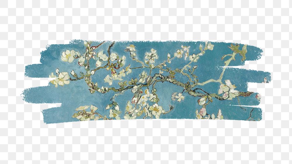 Artwork brushstroke png Van Gogh's Almond blossom sticker, transparent background, remixed by rawpixel