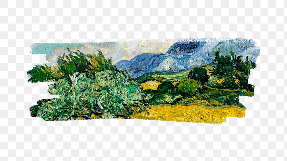 Artwork brushstroke png Van Gogh's Wheat Field with Cypresses sticker, transparent background, remixed by rawpixel