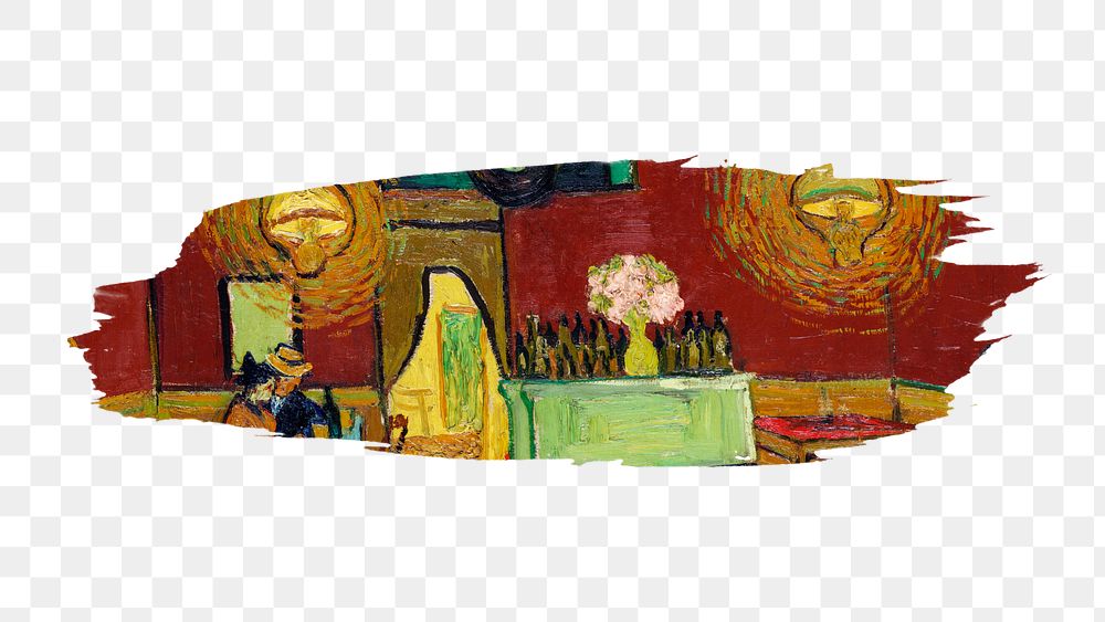 Artwork brushstroke png Van Gogh's Le caf&eacute; de nuit (The Night Caf&eacute;) sticker, transparent background, remixed…