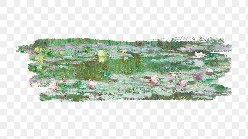 Water lilies png brush stroke sticker, transparent background. Claude Monet artwork, remixed by rawpixel.