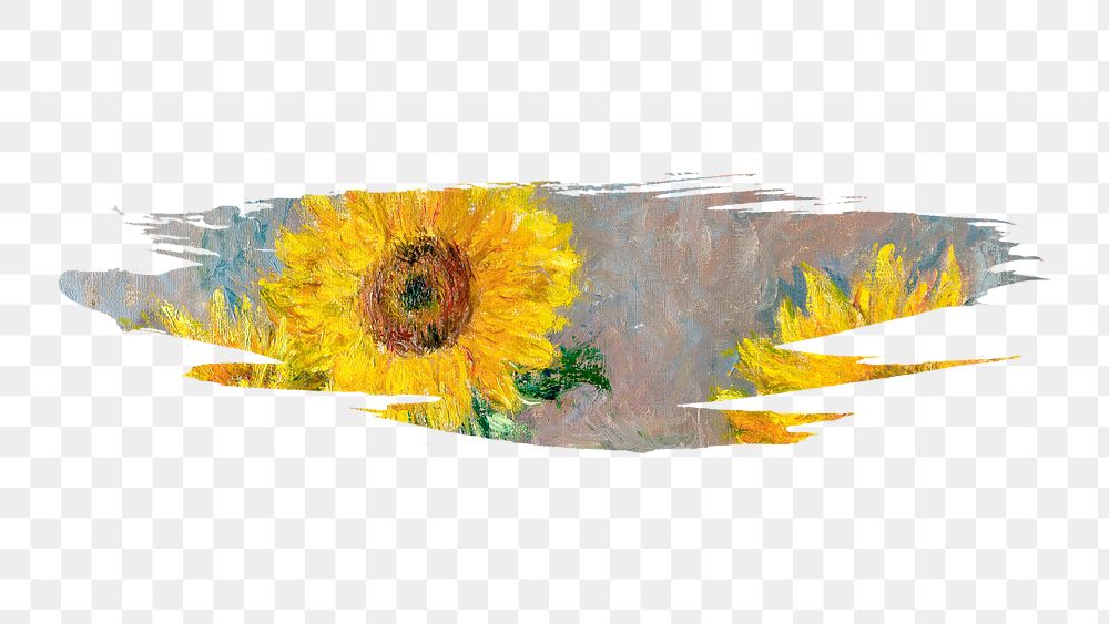 Monet's sunflowers png brush stroke sticker, transparent background. Famous art remixed by rawpixel.