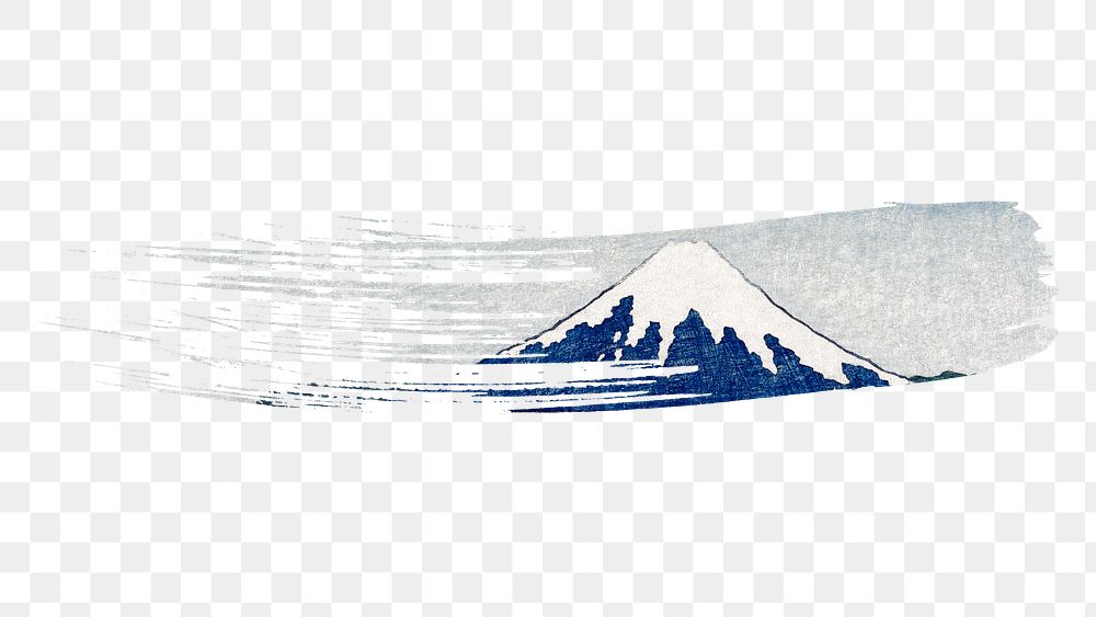 Hokusai's  png Mount Fuji brush stroke sticker, vintage illustration, transparent background, remixed by rawpixel