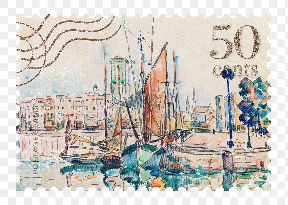 Paul Signac png postage stamp sticker, transparent background. Famous art remixed by rawpixel.