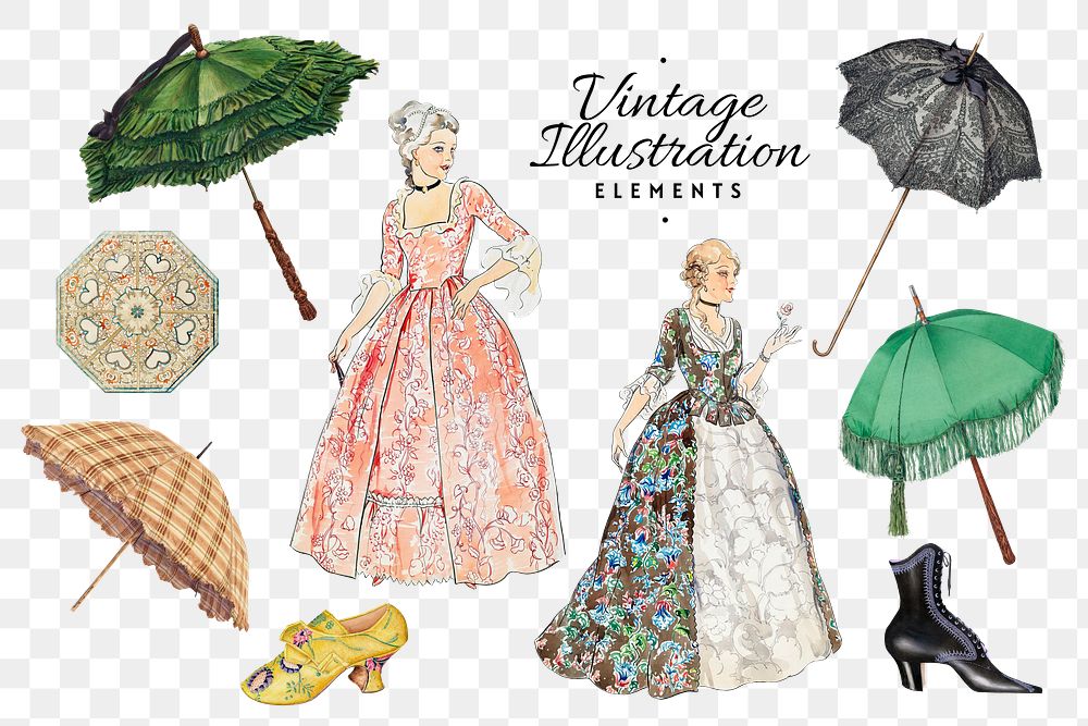 Vintage fashion png Victorian dress sticker set, transparent background, remixed by rawpixel