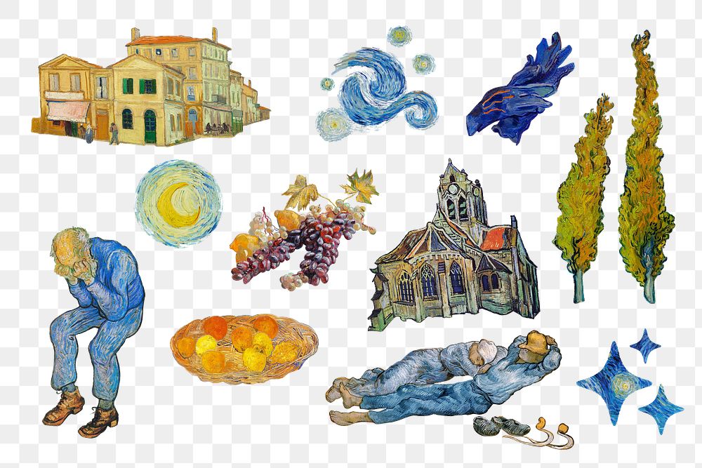 Famous artwork png Van Gogh's painting sticker set, transparent background, remixed by rawpixel