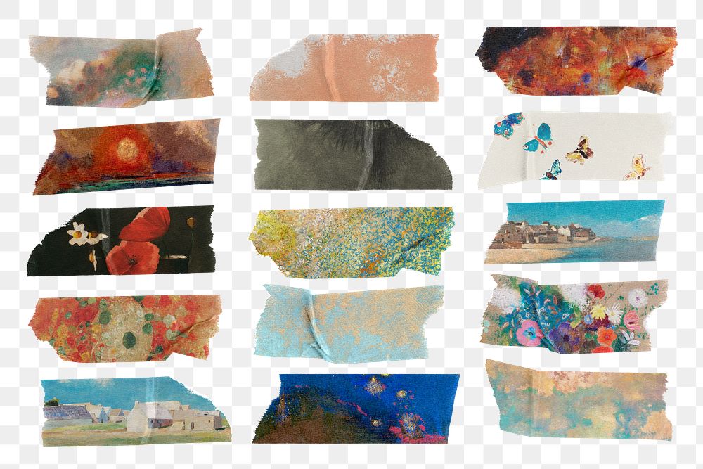 Washi tape png famous painting sticker set, transparent background, remixed by rawpixel