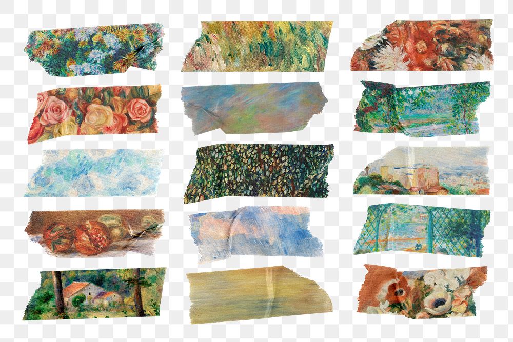 Washi tape png famous artwork sticker set, transparent background, remixed by rawpixel