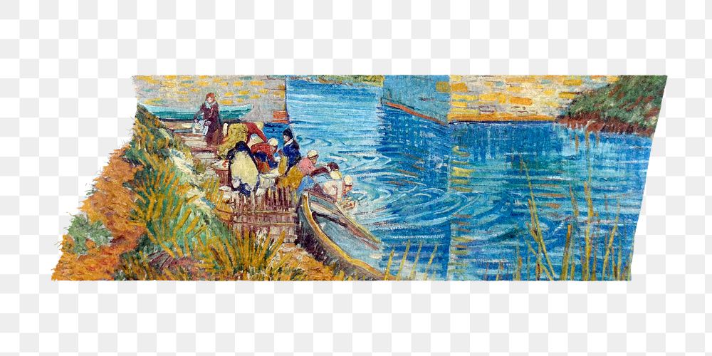 Artwork washi tape png Van Gogh's The Langlois Bridge at Arles with Women Washing sticker, transparent background, remixed…