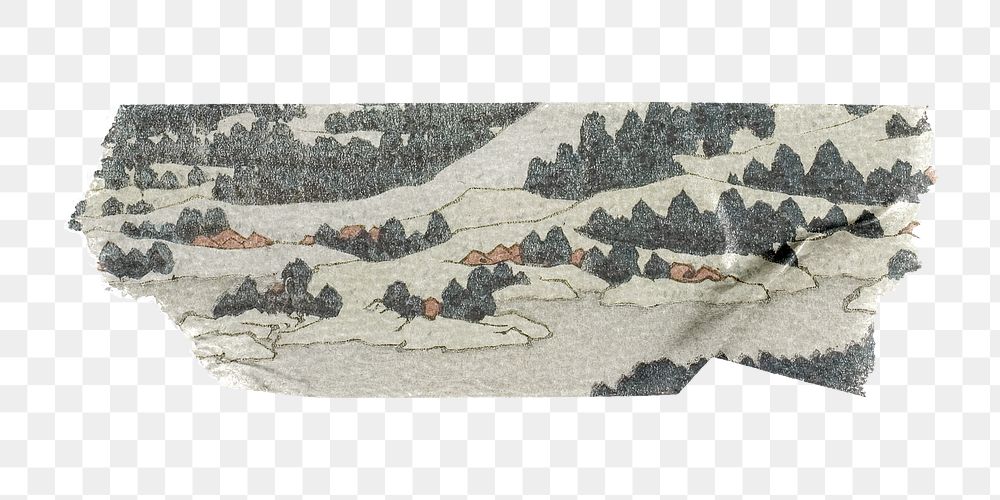 Hokusai&rsquo;s png Lake Ashi in Hakone washi tape sticker, transparent background, remixed by rawpixel