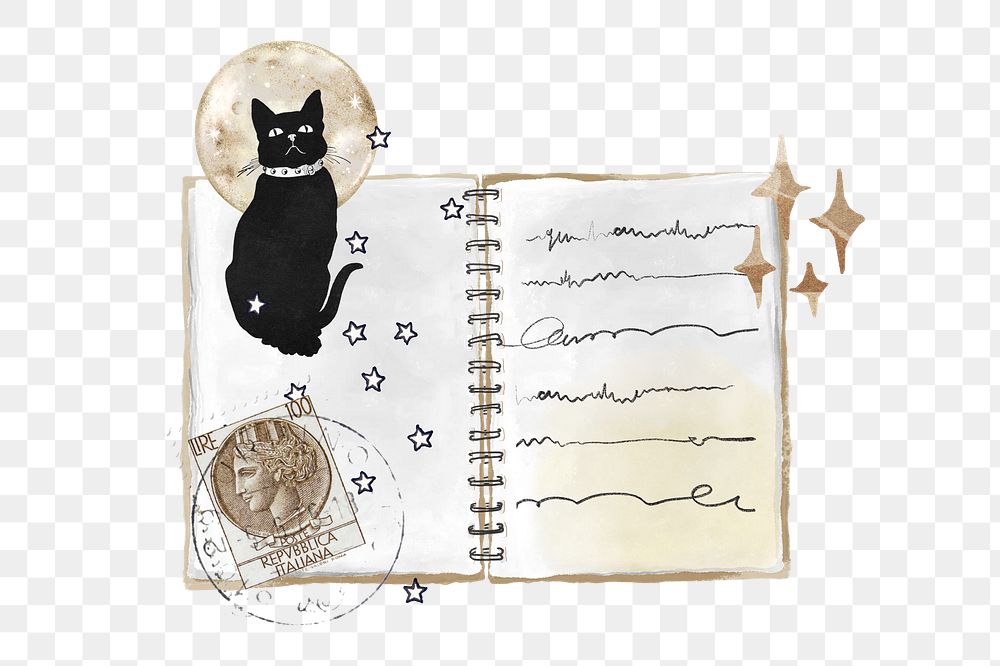 Aesthetic diary png cat mom journal sticker, transparent background