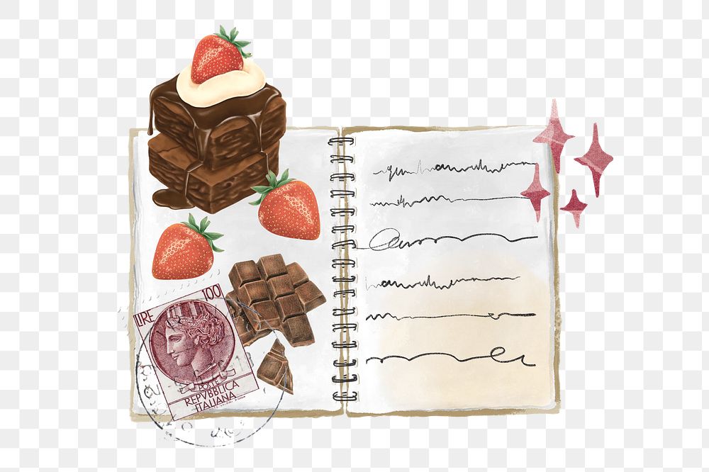 Aesthetic diary png baking journal sticker, transparent background