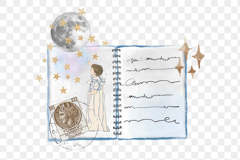 Aesthetic diary png dreamy journal sticker, transparent background