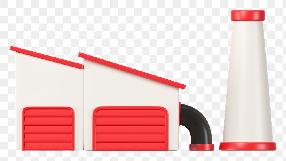 PNG 3D red factory building, element illustration, transparent background