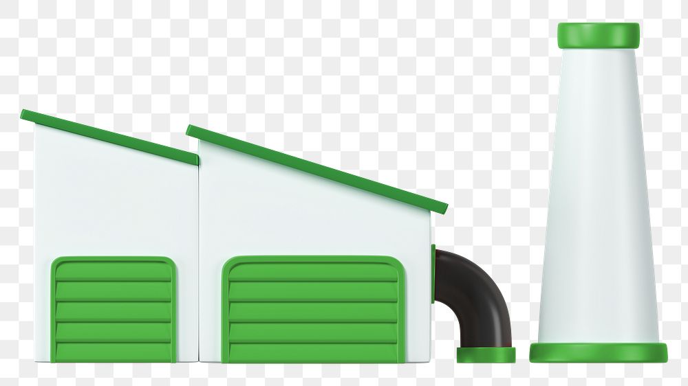 PNG 3D green factory building, element illustration, transparent background