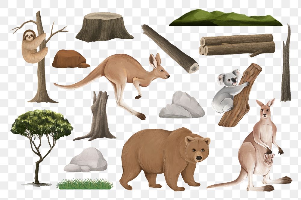 Wild animals png sticker illustration, transparent background set
