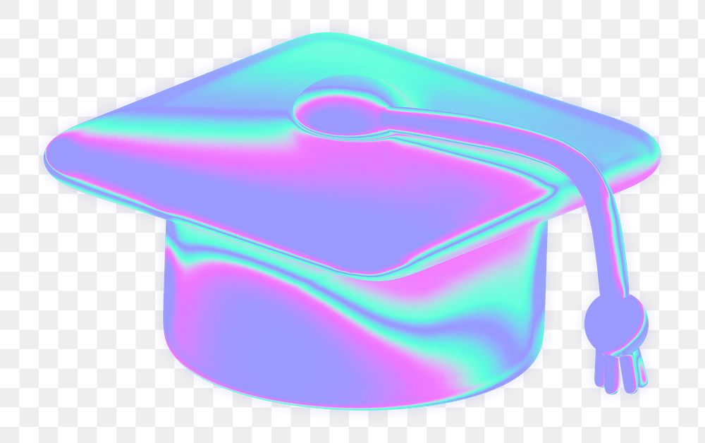 Graduation cap png 3D holographic, transparent background