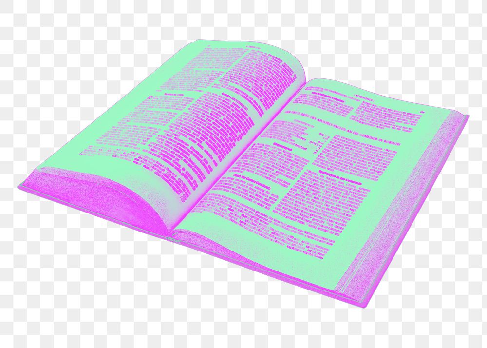 Opened book png green & pink, transparent background