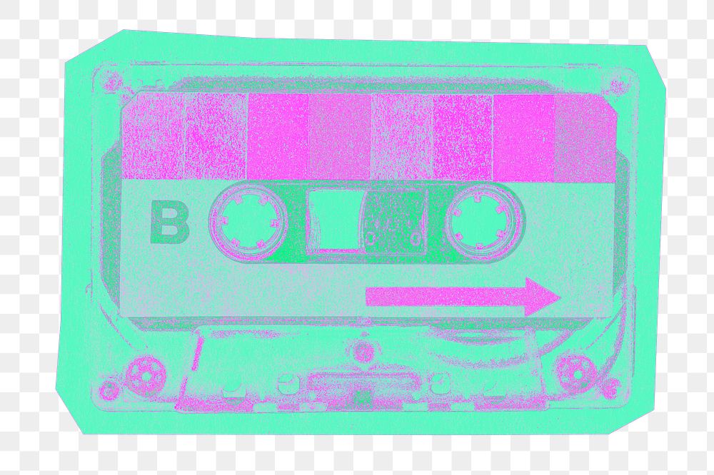 Retro cassette png green & pink, transparent background