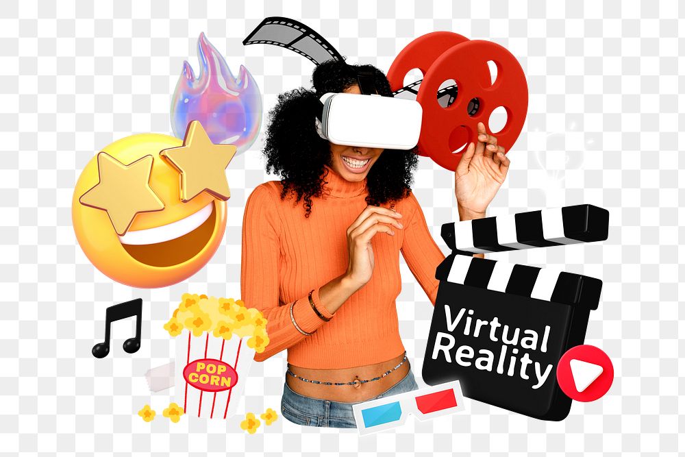 Virtual reality entertainment png word element, 3d remix, transparent background
