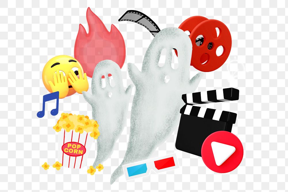 Horror movie night png collage remix element, transparent background