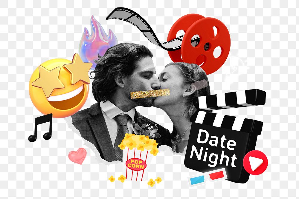 Date night movie png word element, 3d remix, transparent background