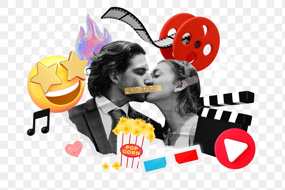 Romantic comedy movie png collage remix element, transparent background