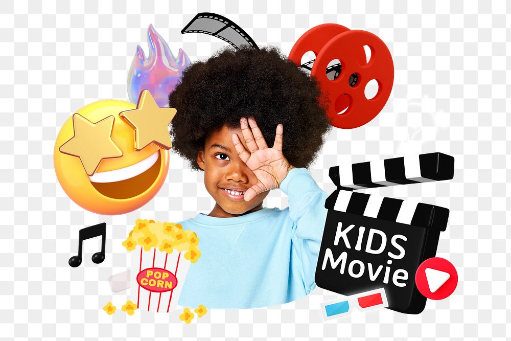 Kids movie png word element, 3d remix, transparent background