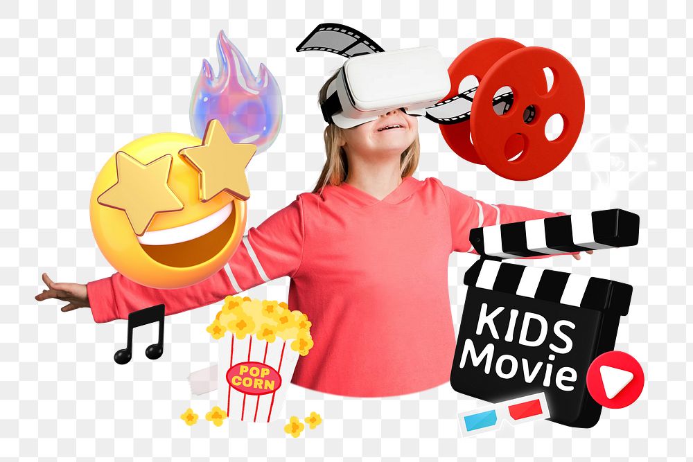 Kids movie streaming png word element, 3d remix, transparent background