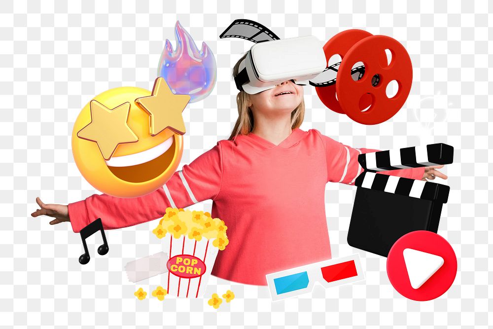 3d movie & entertainment png collage remix element, transparent background