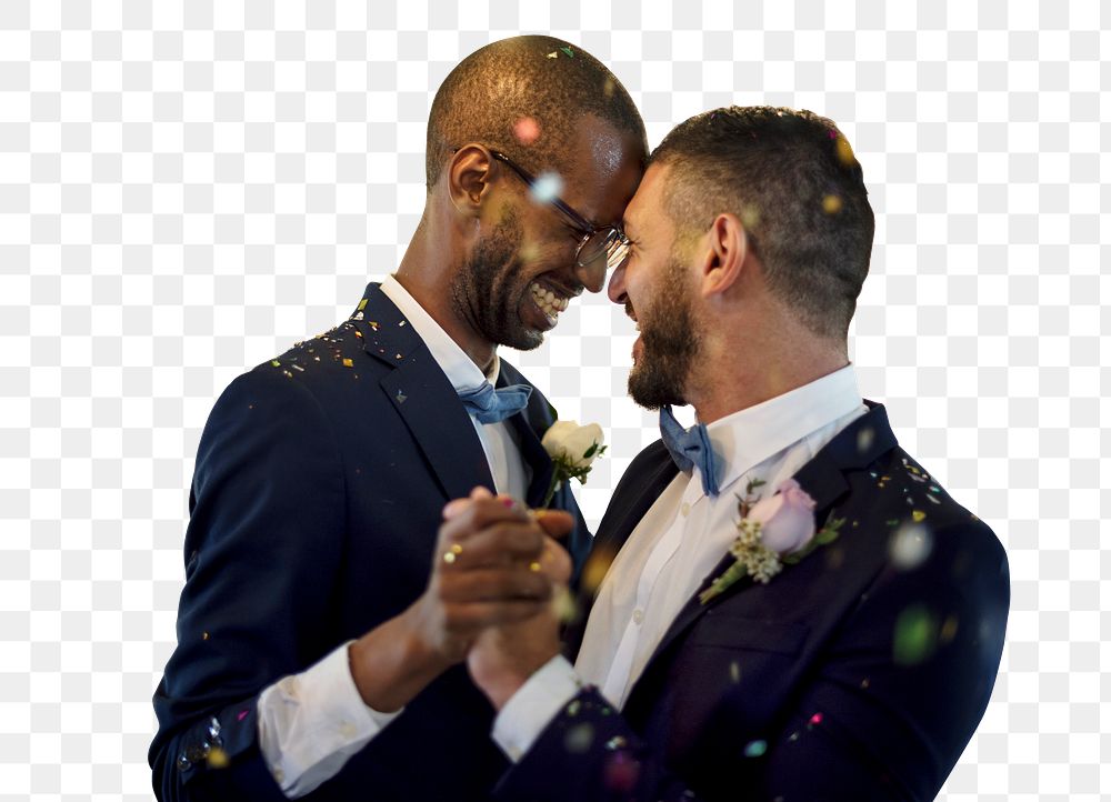 Newlywed gay couple png, transparent background