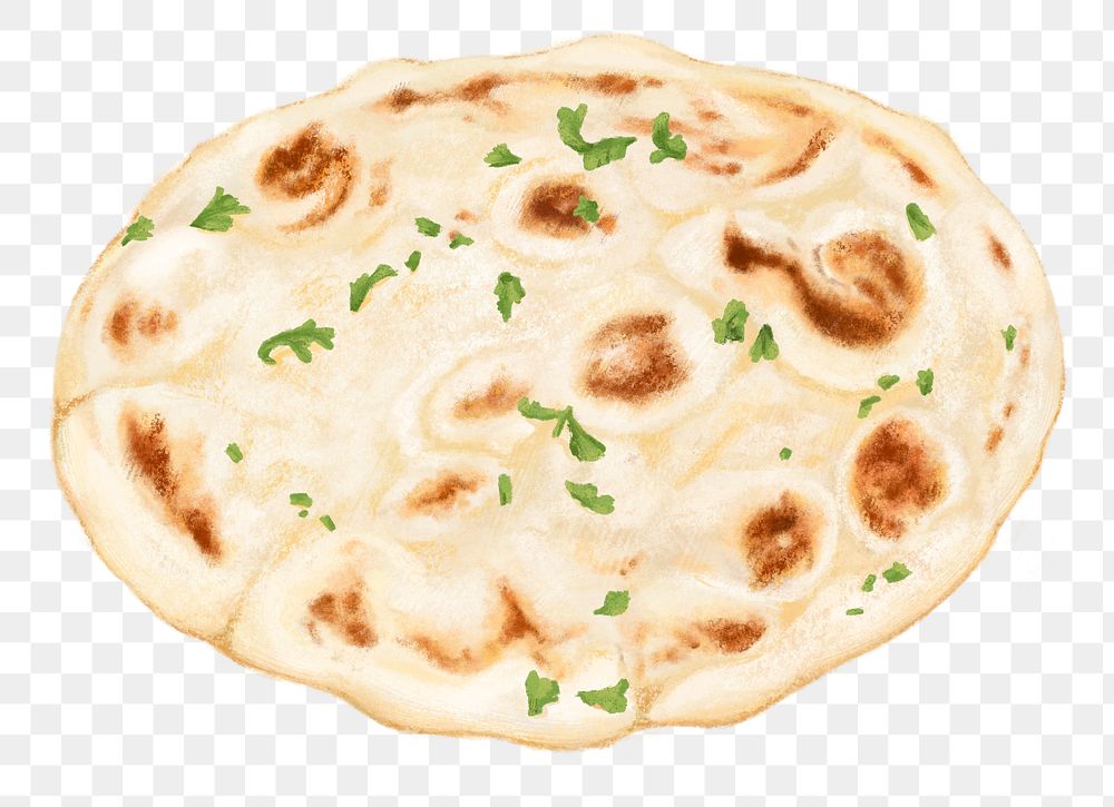 Indian naan bread png food illustration, transparent background