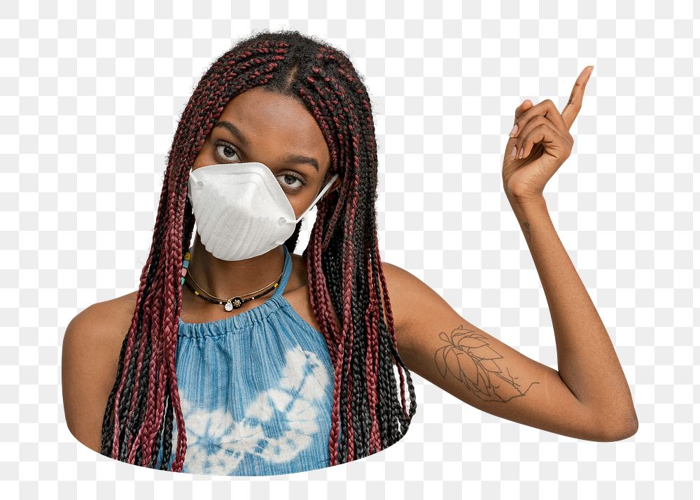 Black woman png N95 mask sticker, transparent background