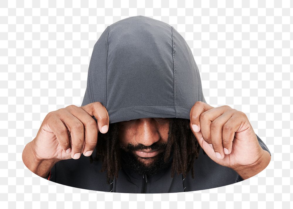Png man wearing gray hoodie  sticker, transparent background
