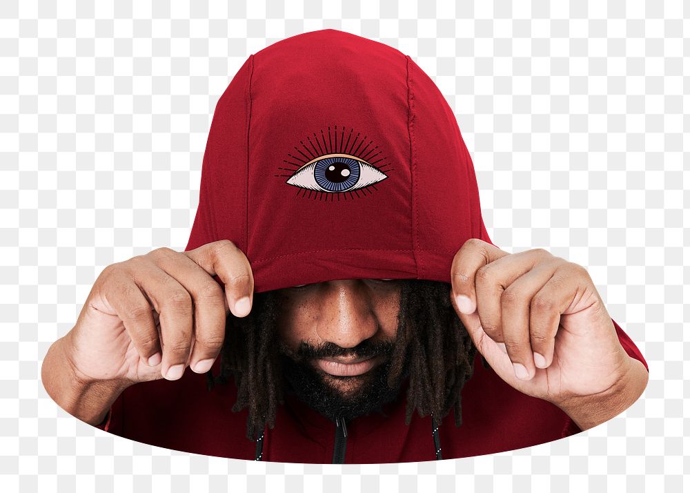 Png man wearing red hoodie  sticker, transparent background