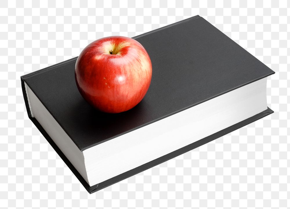 Apple on book png sticker, transparent background