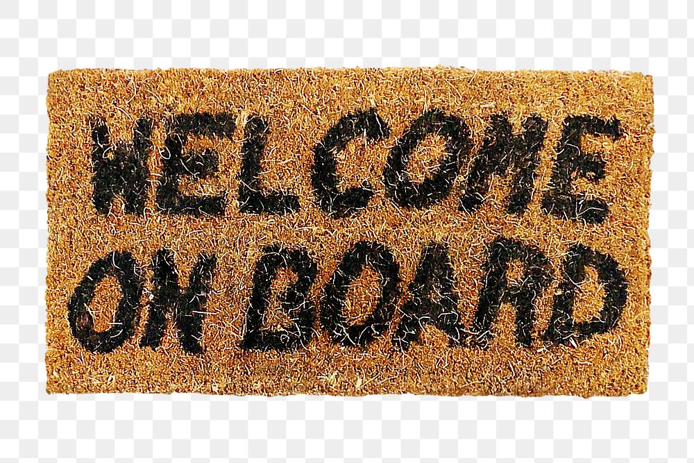 Welcome on board mat png sticker, transparent background