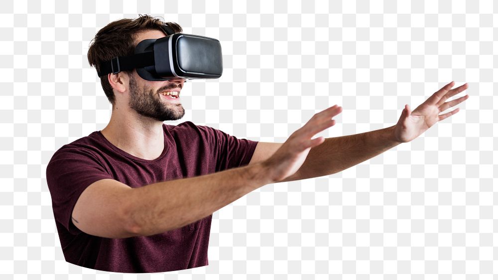 Man enjoying VR png, transparent background