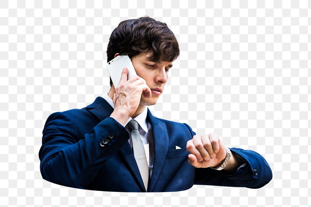 Businessman talking on phone png, transparent background